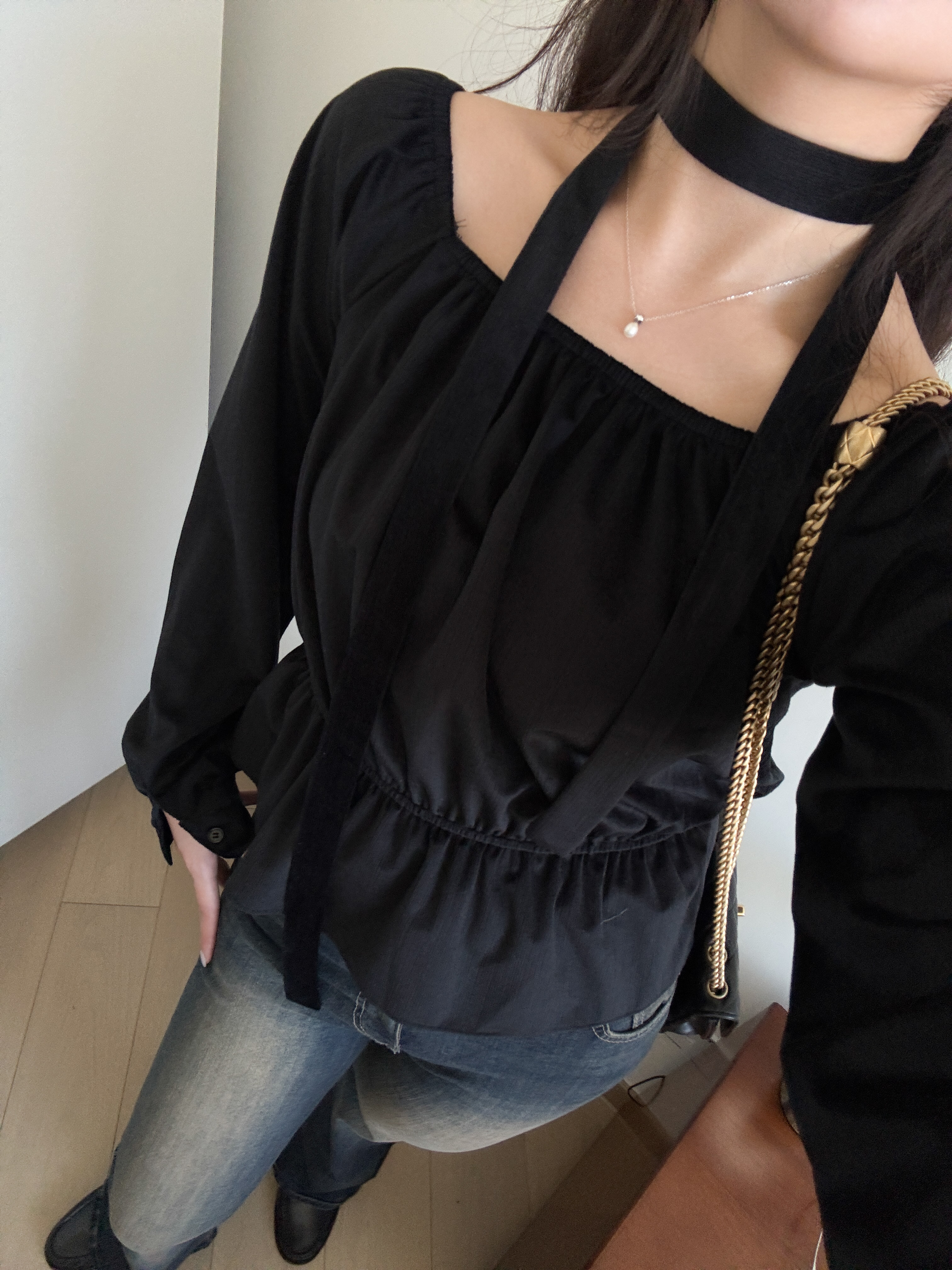 上班可買//圓領scarf set blouse