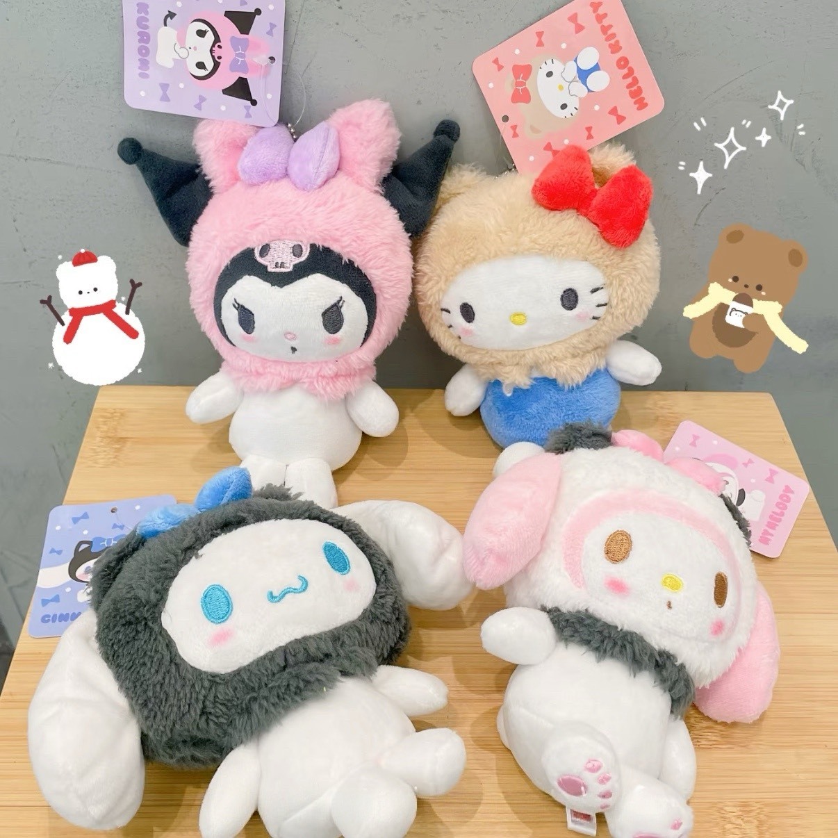 日本 三麗鷗動物頭套 毛絨錢包 收納包 吊飾