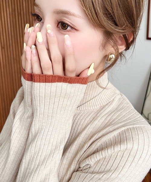 MT 12G Bottleneck Color-Coordinated Wide Rib Knit Pullover