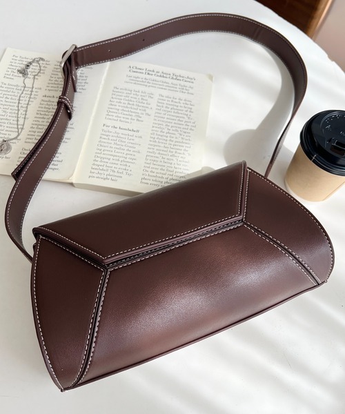 MT Color-coordinated stitching geometric flap shoulder bag