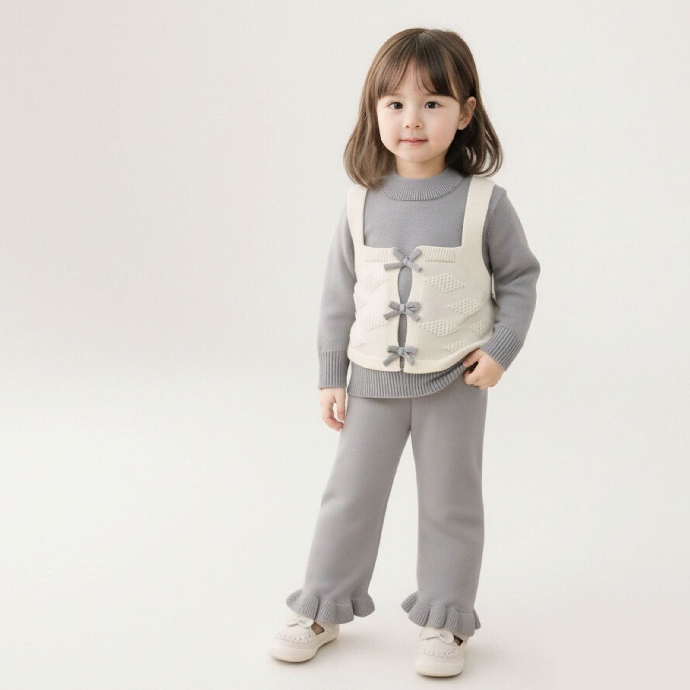 【H56091】氣質蝴蝶結假兩件針織套裝