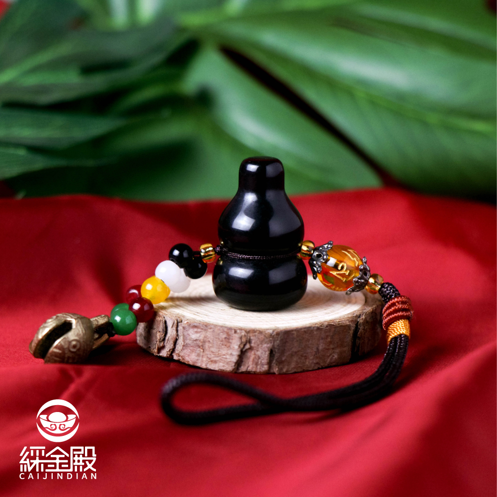 招財納福玉葫蘆吊飾-擋煞黑曜石｜防小人｜除穢化煞｜《含過爐》【綵金殿】