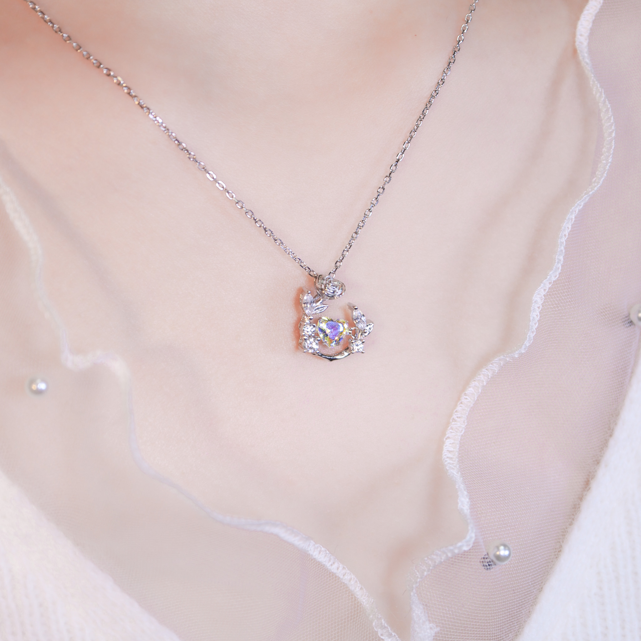 | 925純銀・厚鍍白金・琉璃 | 懸浮玫瑰小夢項鍊 | NE1559 |