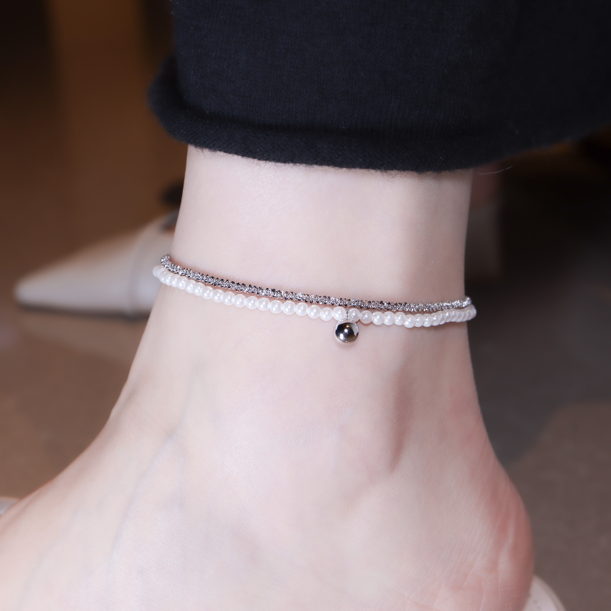 | 925純銀・珍珠 | 每個珍貴時刻雙層腳鏈  | AN0142 |