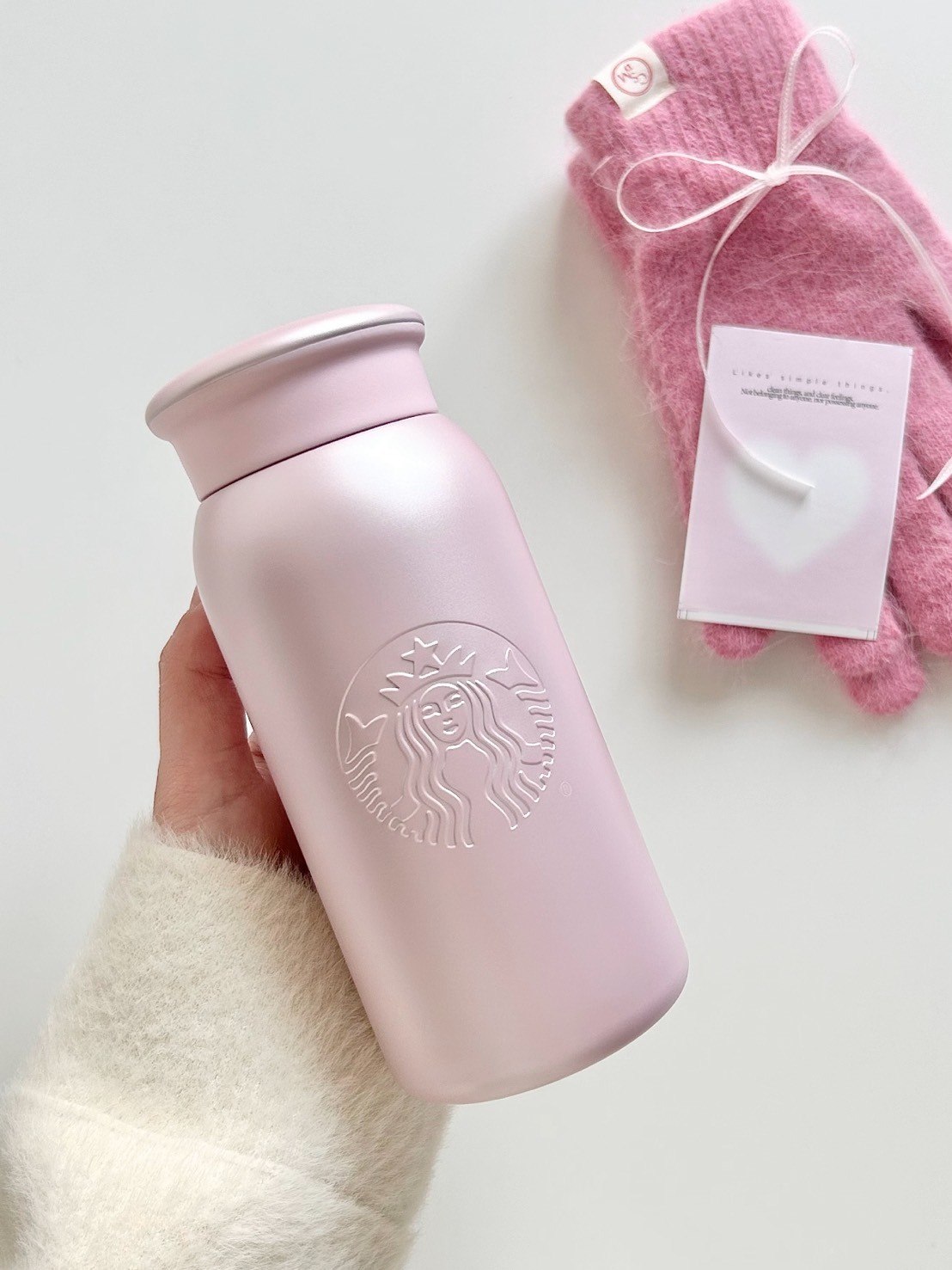 STARBUCKS 星巴克 粉色珠光絲綢 保溫杯 355ml