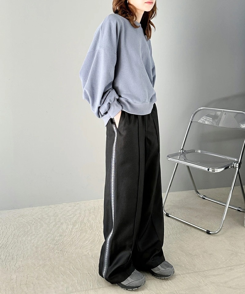 JA Jacquard Braid Wide Track Slacks with Vintage-Like Side Stripes