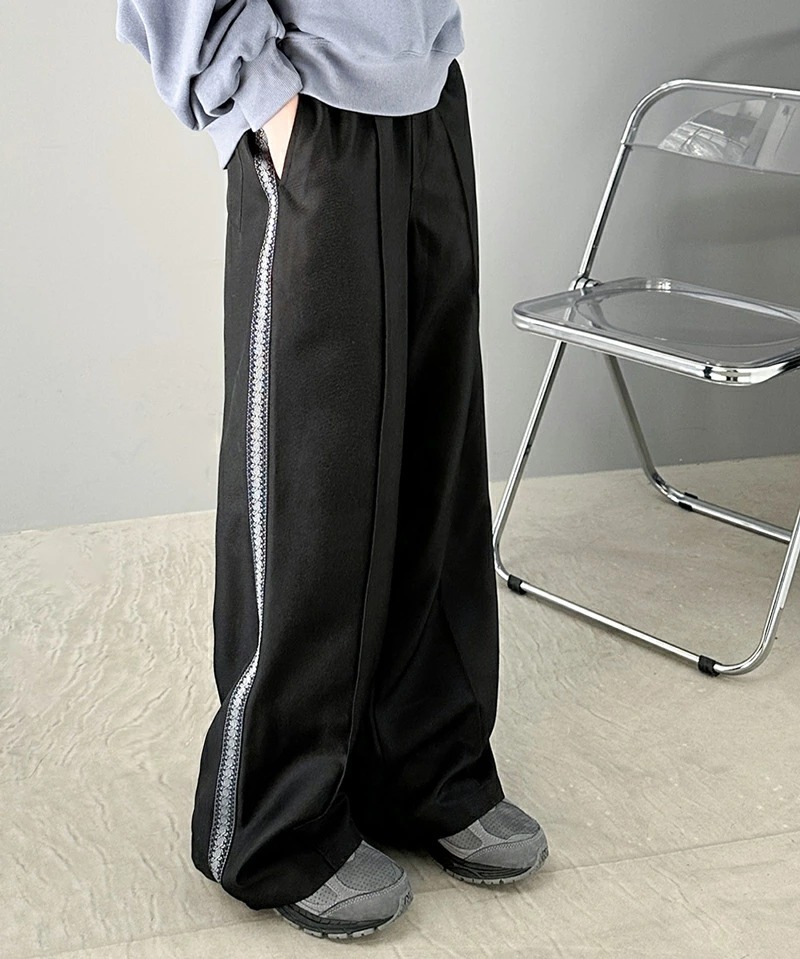 JA Jacquard Braid Wide Track Slacks with Vintage-Like Side Stripes