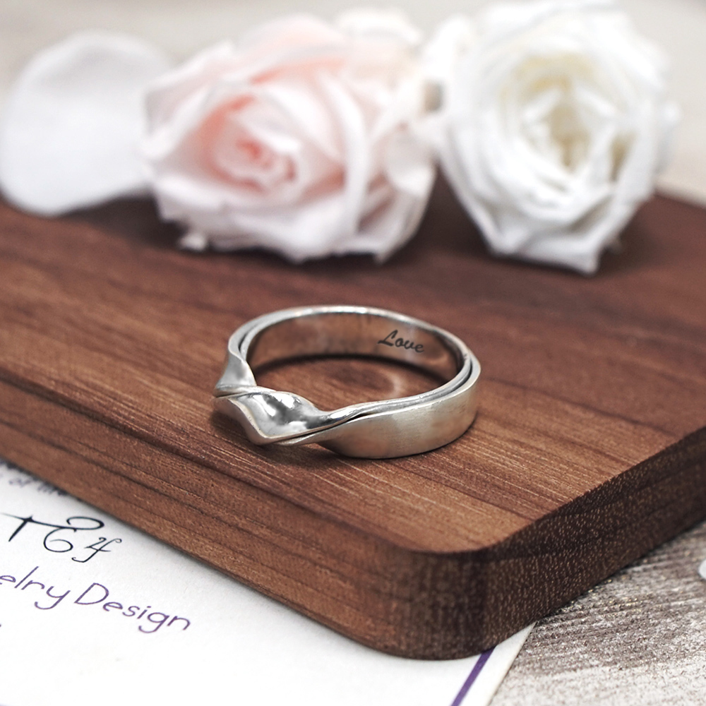 交錯雙質感 緞帶扭結 男生戒指 純銀刻字戒指 男戒