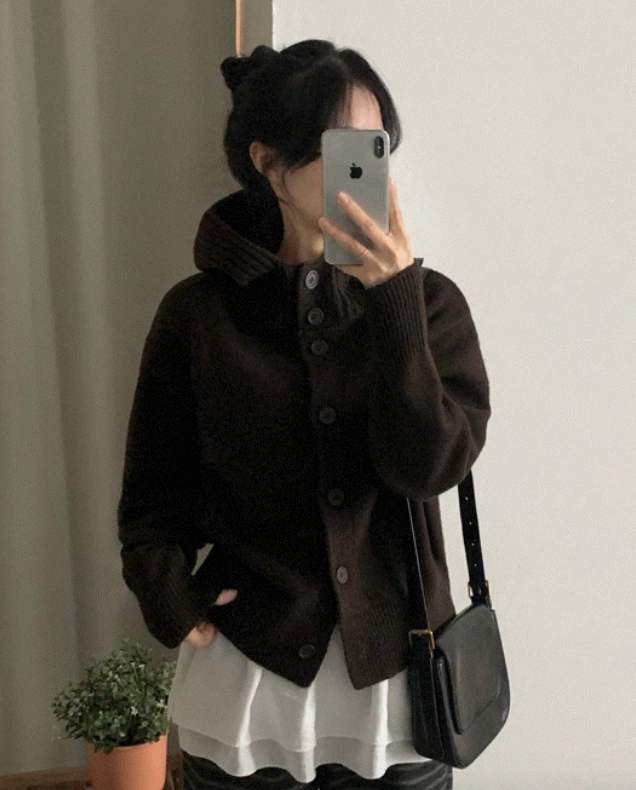 秋冬預訂｜連帽紐扣高領針織開襟衫