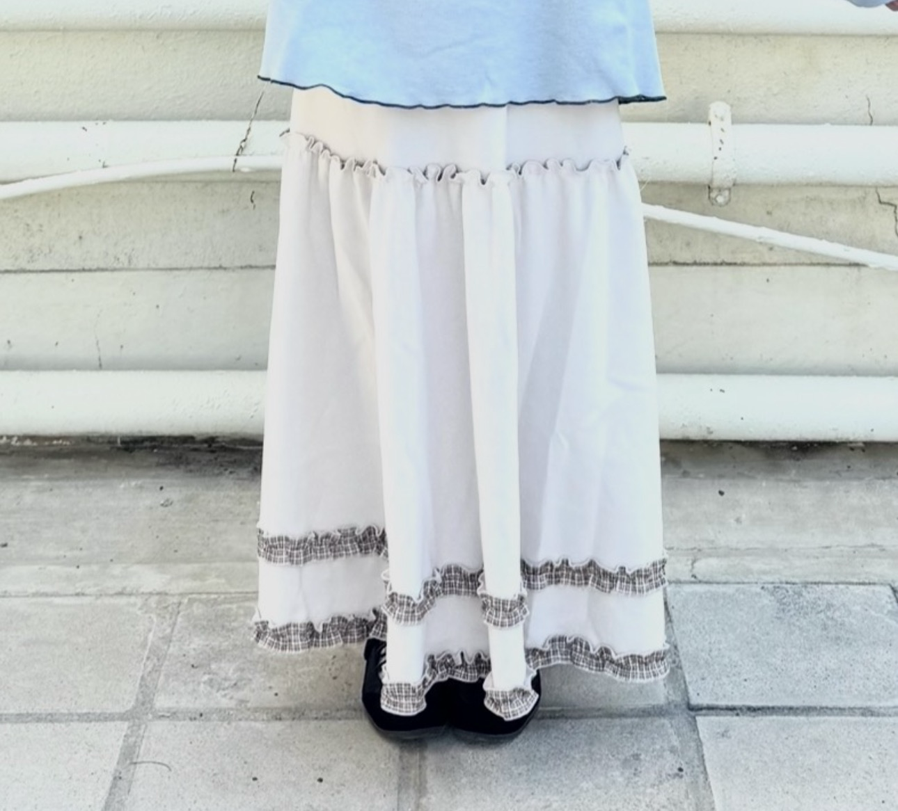推～格紋花邊棉質蛋糕裙