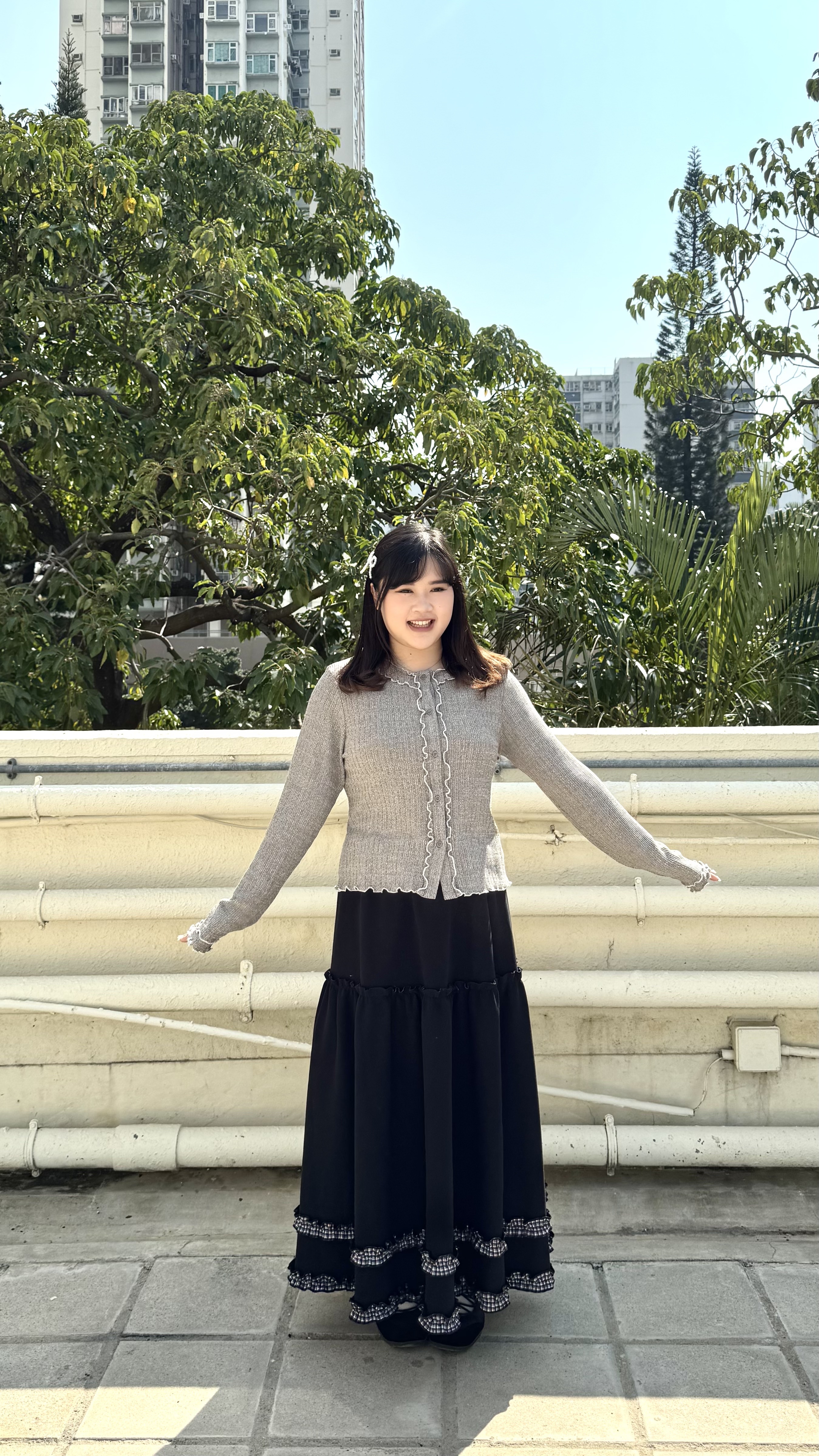 推～格紋花邊棉質蛋糕裙