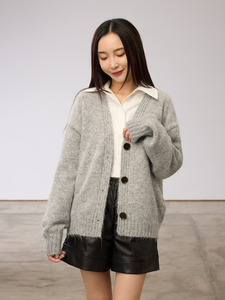 鬆身線條V領針織外套