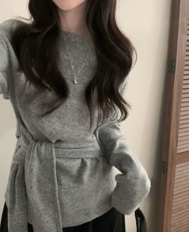 秋冬預訂｜繫帶露肩長袖針織衫