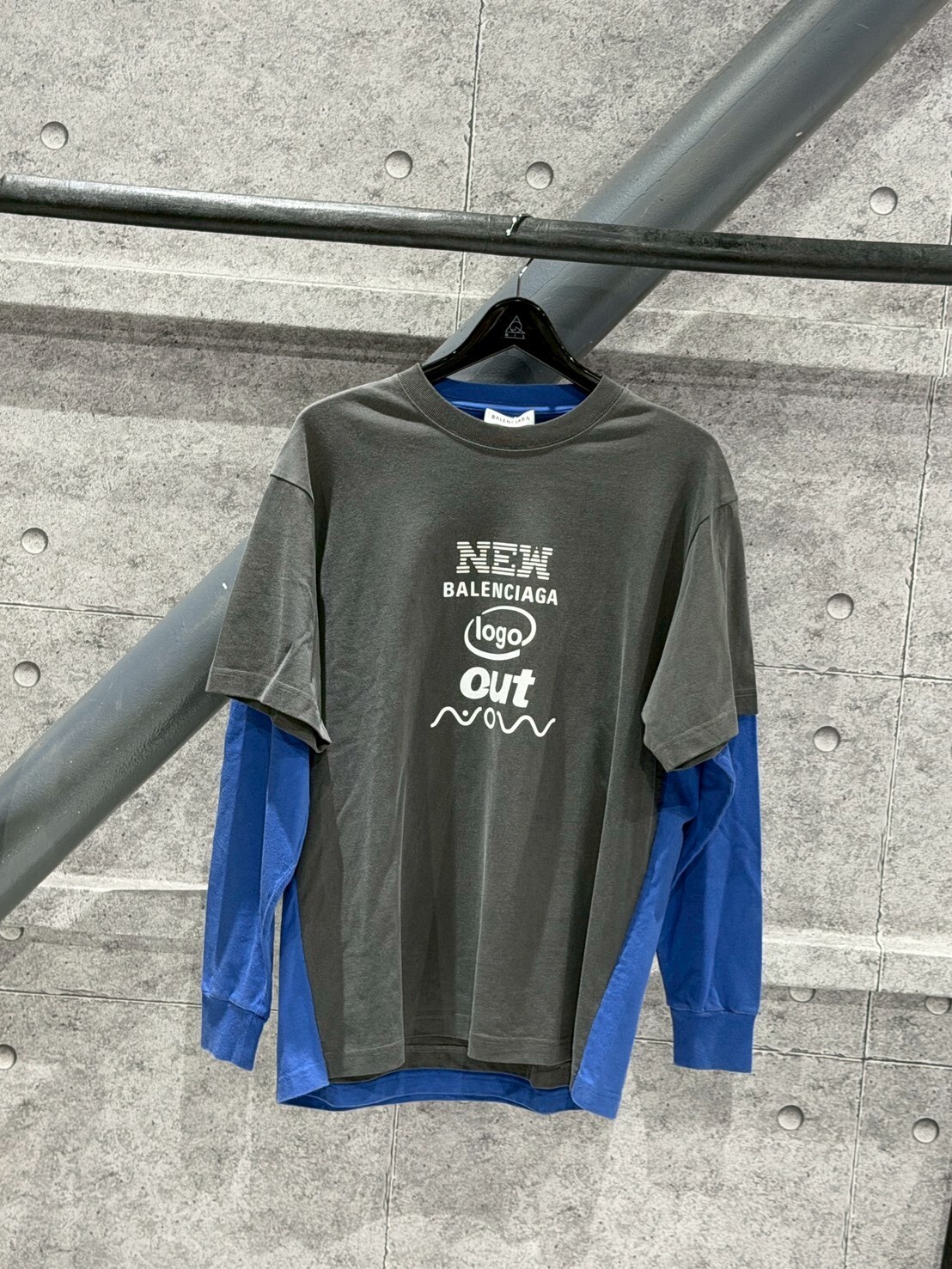 BALENCIAGA 巴黎世家 水洗灰藍Logo兩件式長袖 短袖