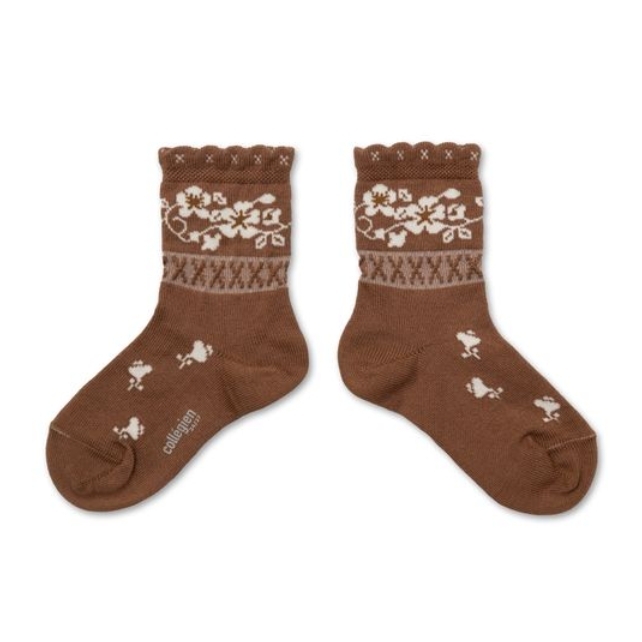 (預購) COLLEGIEN 花漾花邊短襪Camélia - 352 Biscuit 褐