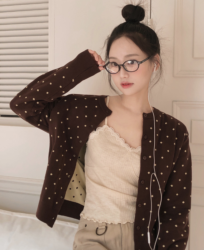 秋冬預訂｜【可愛撞色內襯】撞色波點開襟衫