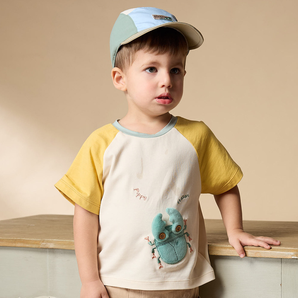 PIPPY 俏皮鍬形蟲跳色圓領短袖上衣 黃