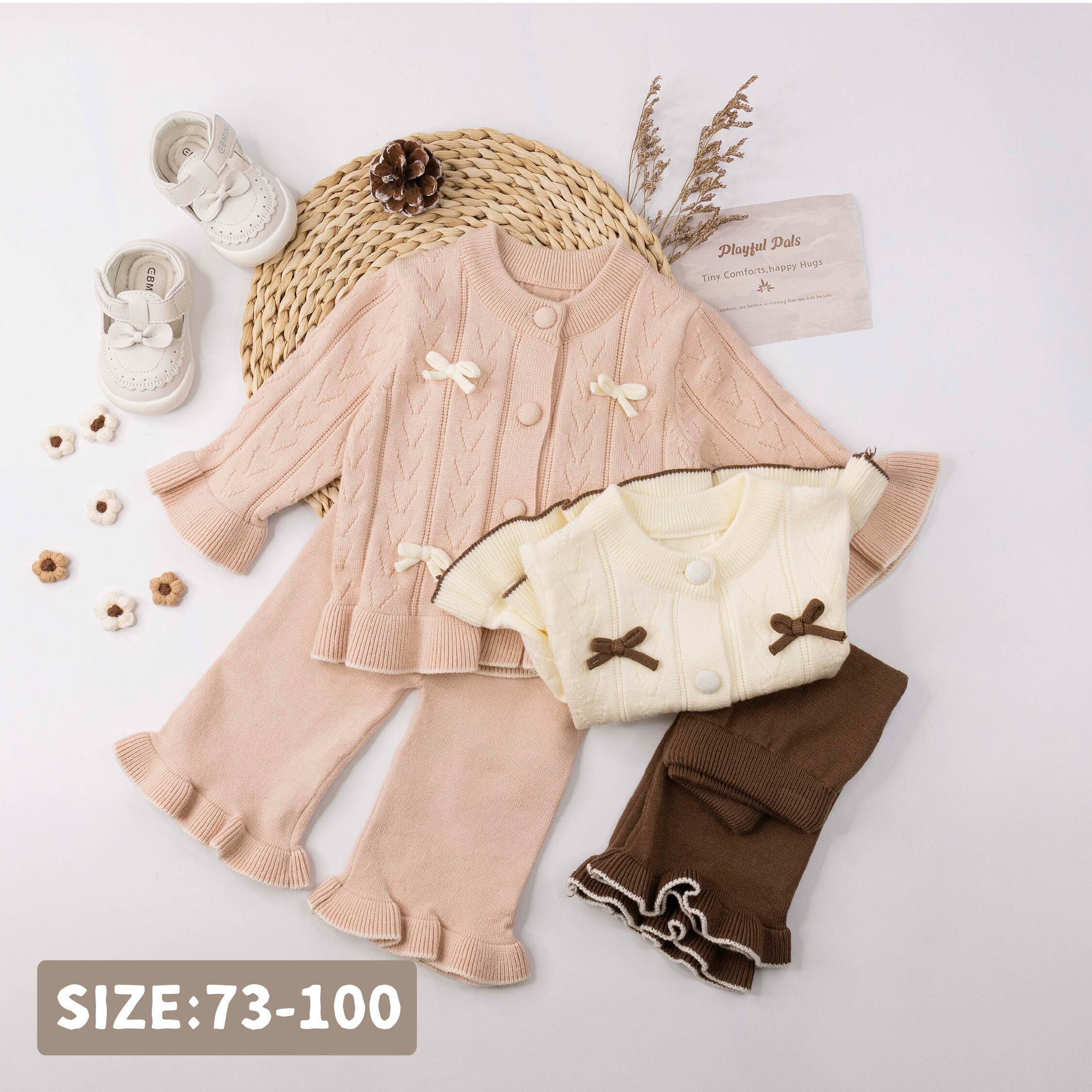 【H56094】蝴蝶結花邊設計針織套裝＊二色