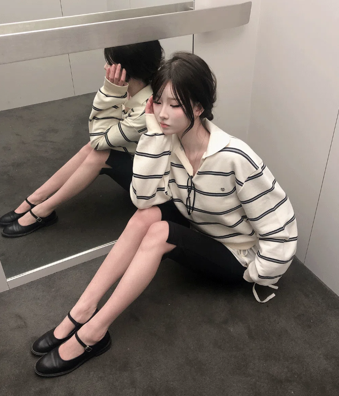 秋冬預訂｜寬鬆條紋CROP衛衣