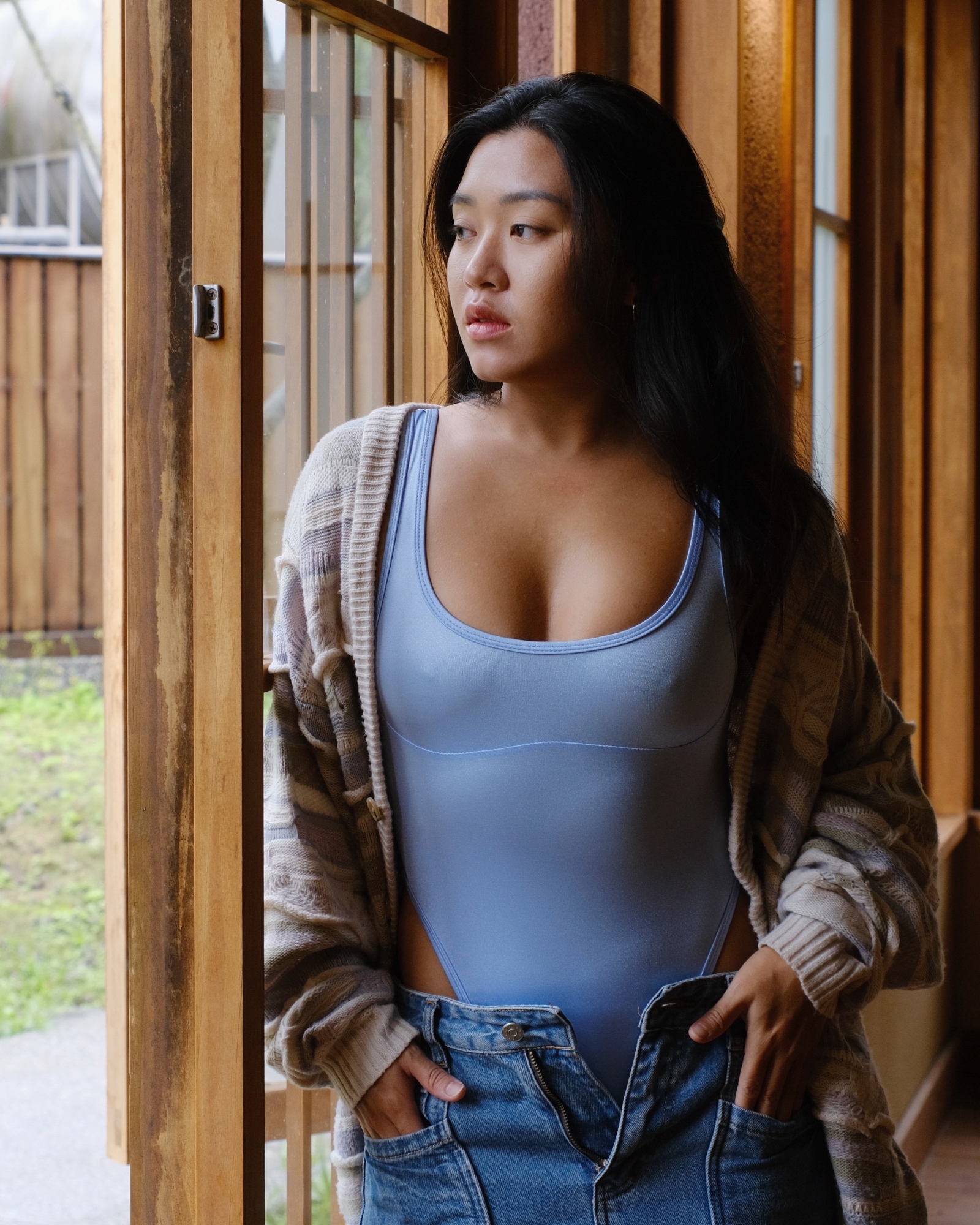 【絲光薰衣草紫】Uoo U領無墊高衩丁字連身泳裝