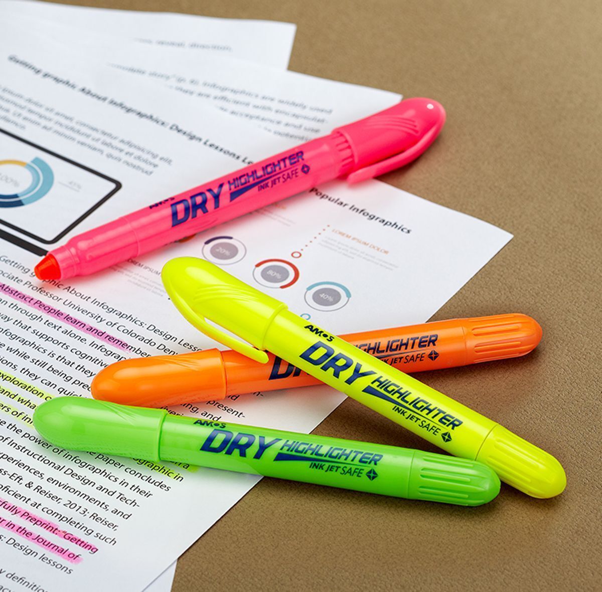 韓國AMOS 固體水晶螢光筆, 螢光粉紅色 #HLD12DPK《香港行貨》- 1 支