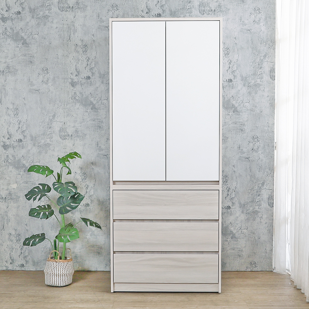 菲斯2.7尺二門三抽衣櫃(單吊桿)