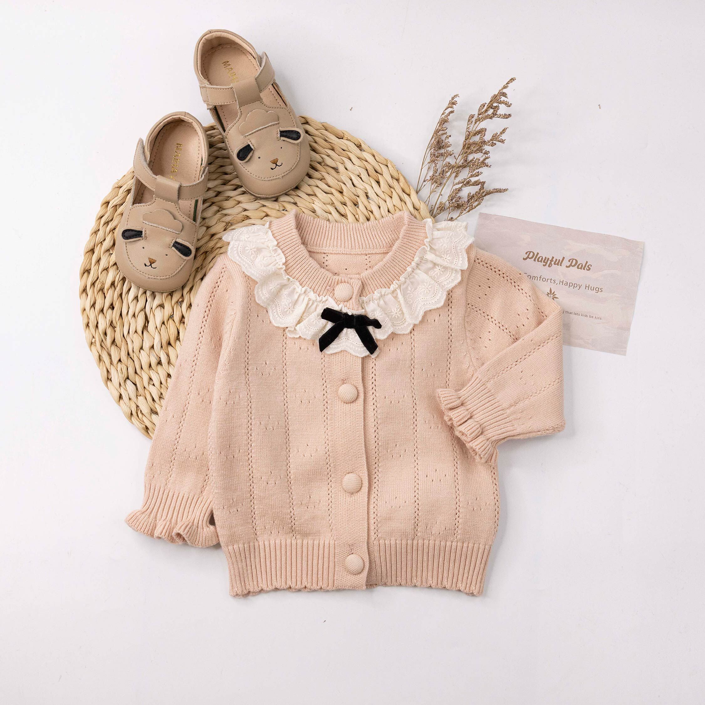 【H56092】甜美緹花領拼接針織外套＊二色