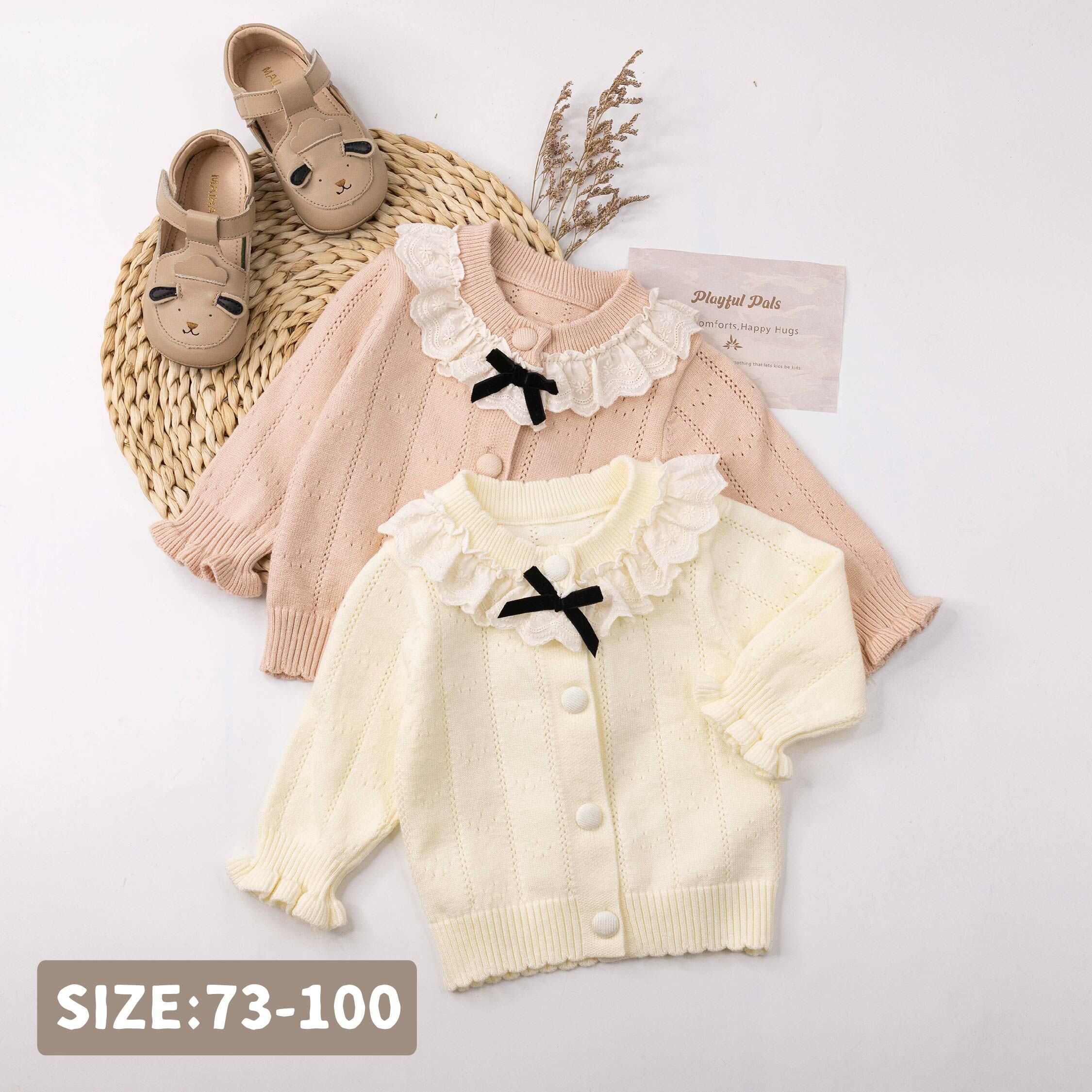 【H56092】甜美緹花領拼接針織外套＊二色