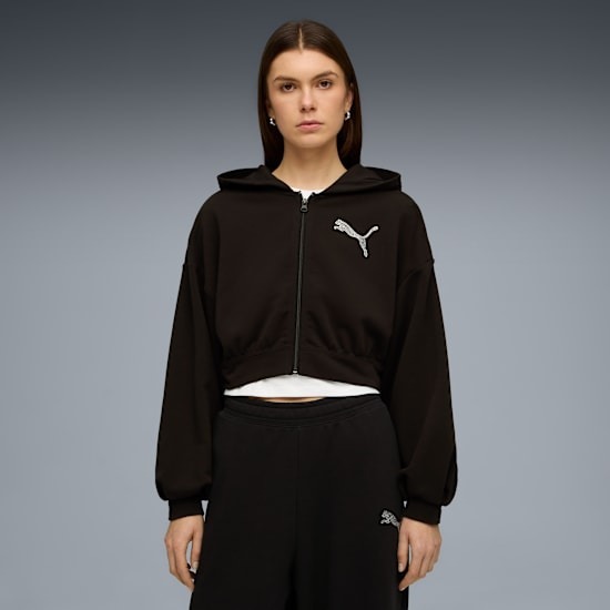 PUMA 外套 流行系列 ESS 黑 水鑽LOGO 連帽外套 女 63539401