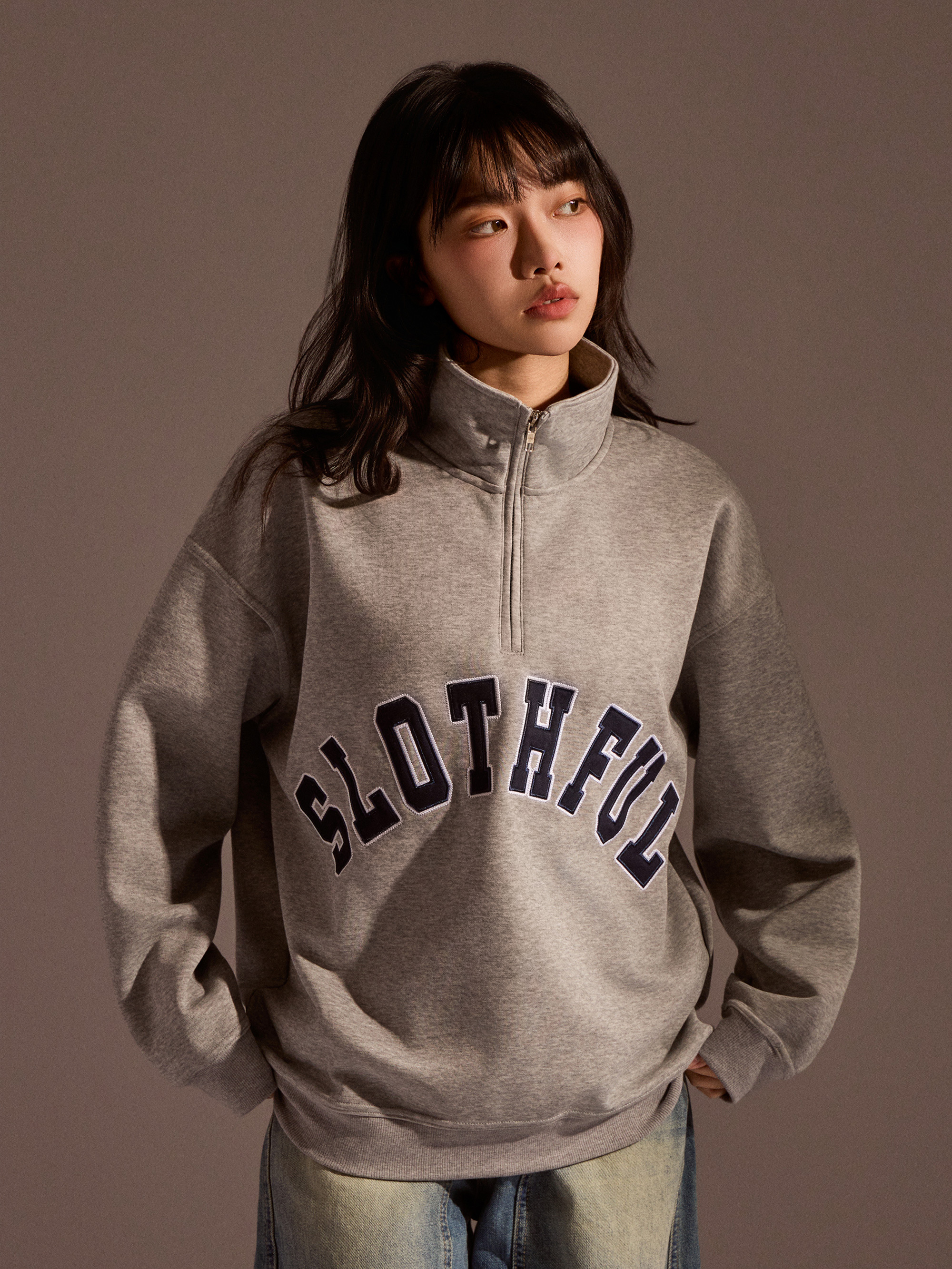 美式慢半拉鍊大學T