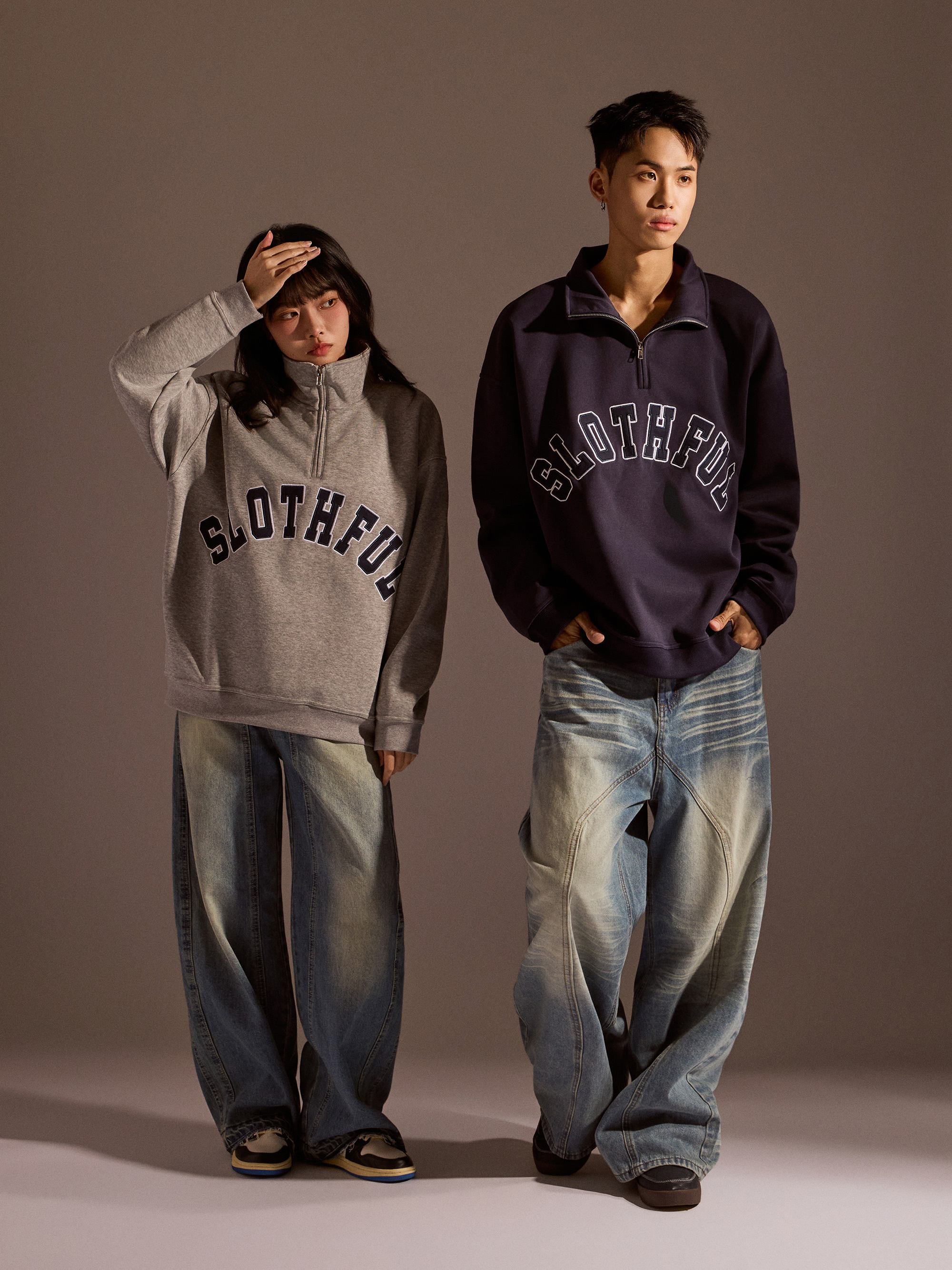 美式慢半拉鍊大學T