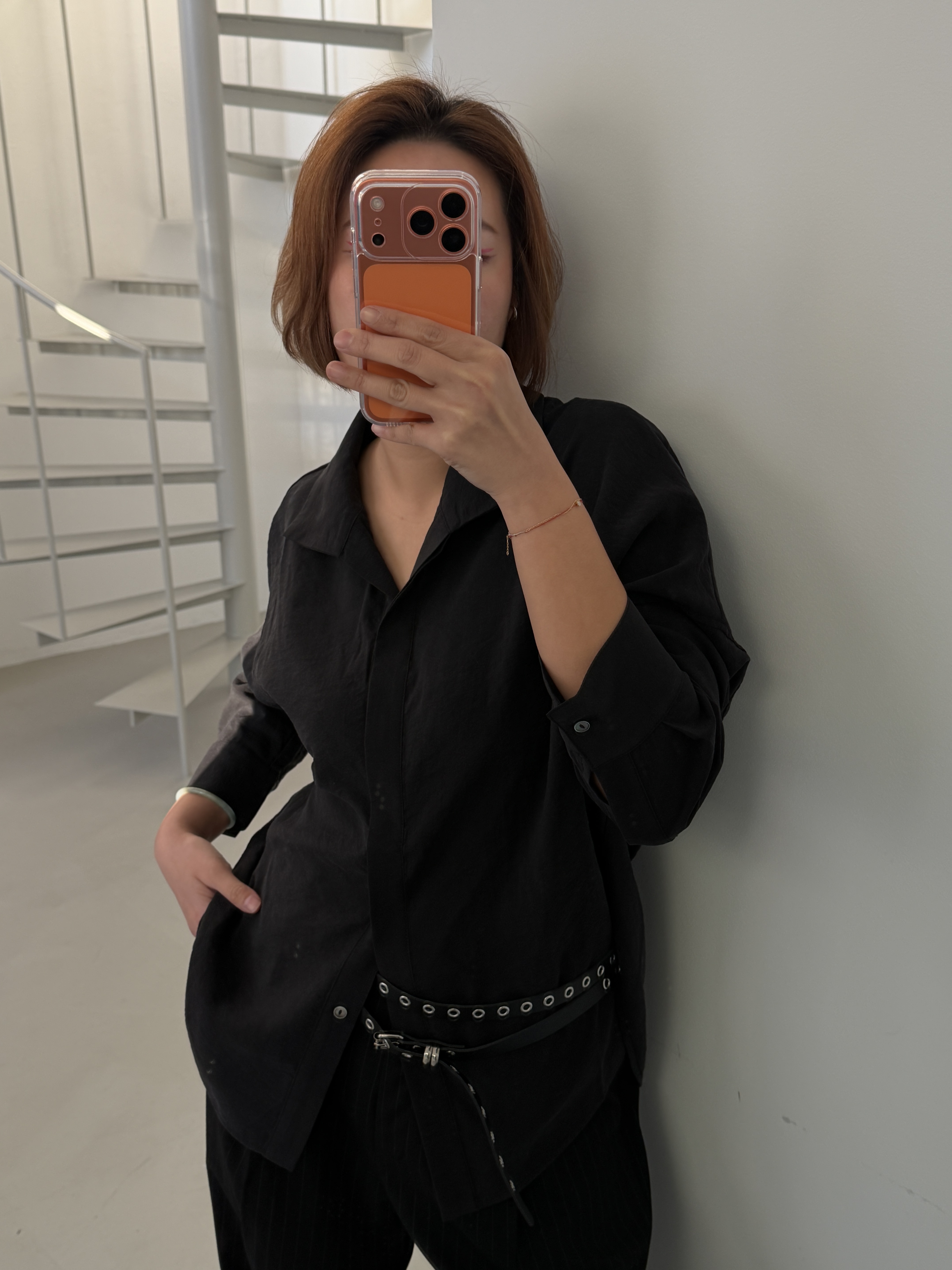 Washed silk cropped shirt