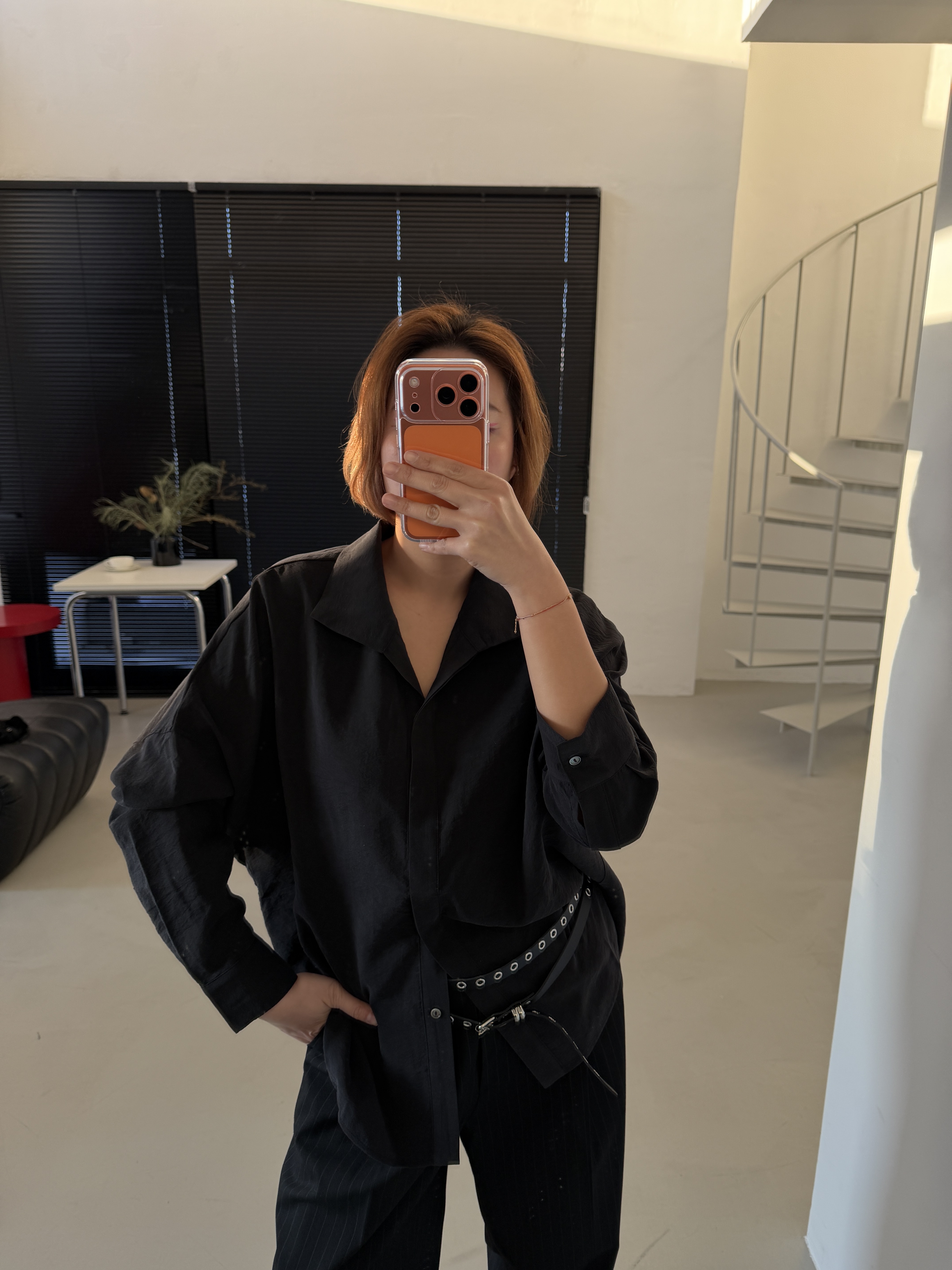 Washed silk cropped shirt