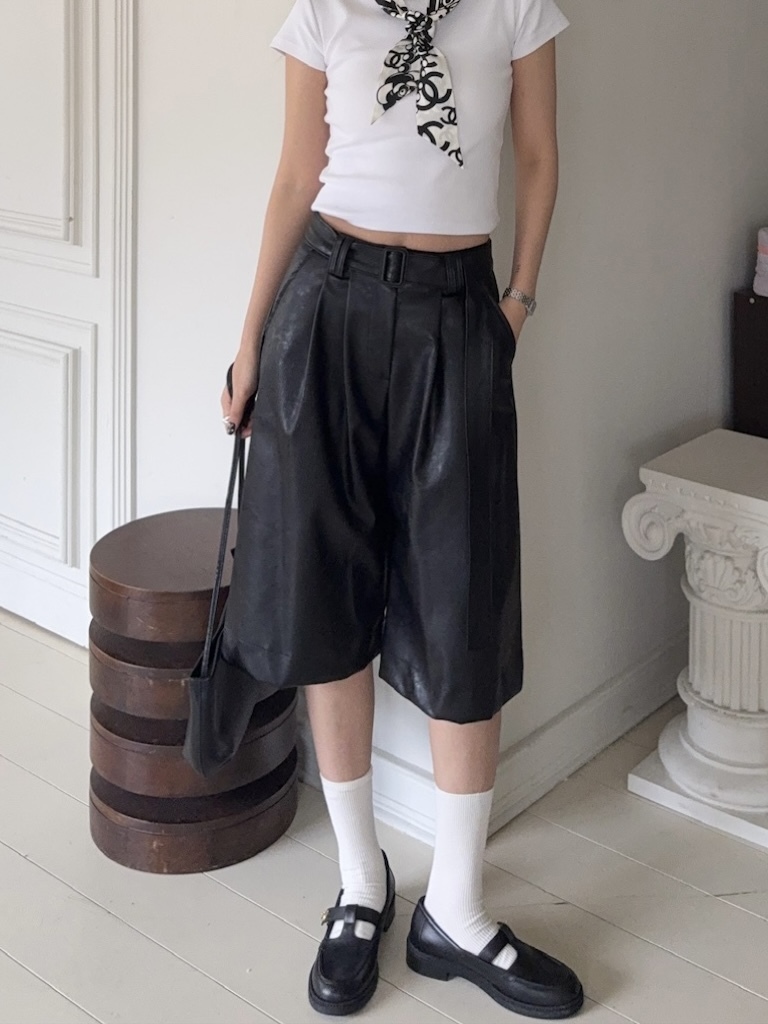 J36/ 皮質中長版西褲 (附皮帶)