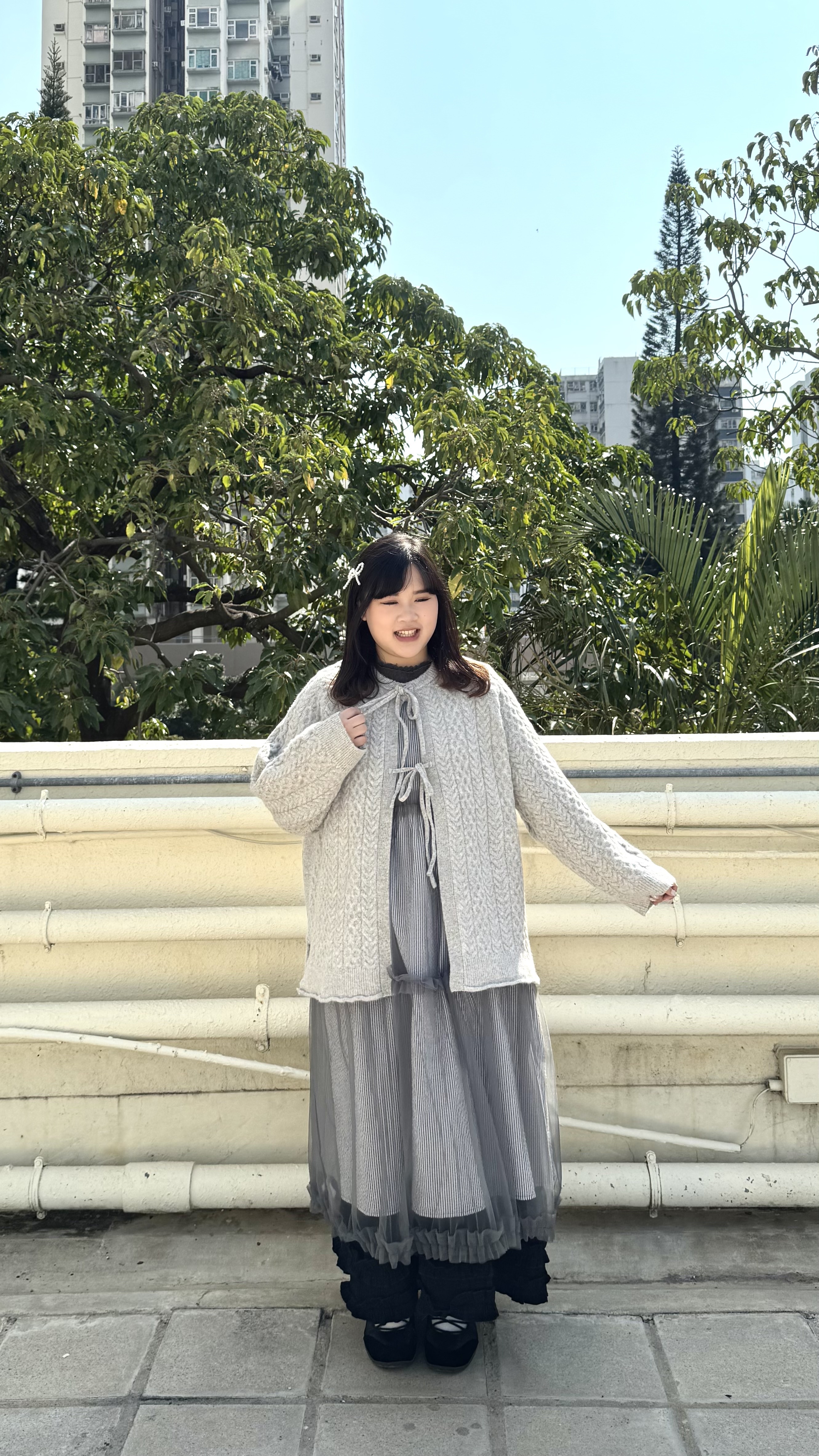 直紋拼紗背心裙