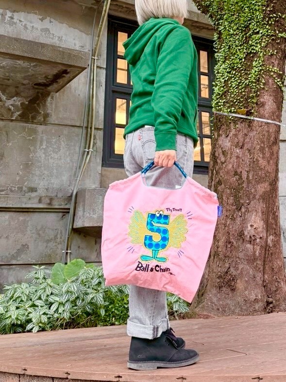 Ball＆Chain 刺繡環保購物袋 M號 - 粉紅 (31400960)