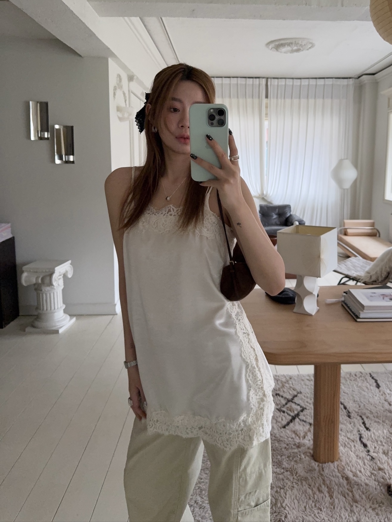 J10/ 蕾絲側透膚細肩短洋裝上衣