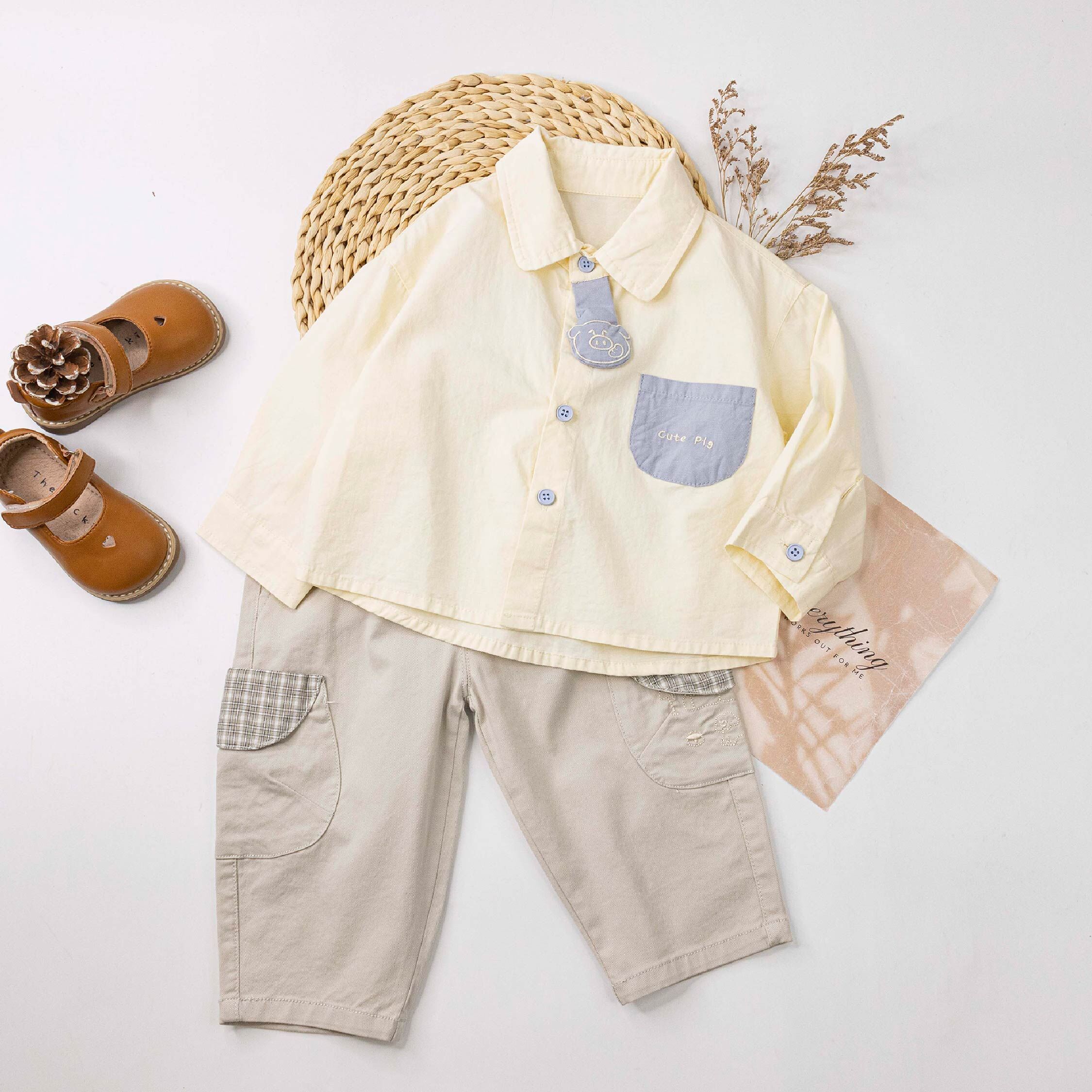 【H55927】逗趣豬豬造型領帶休閒襯衫