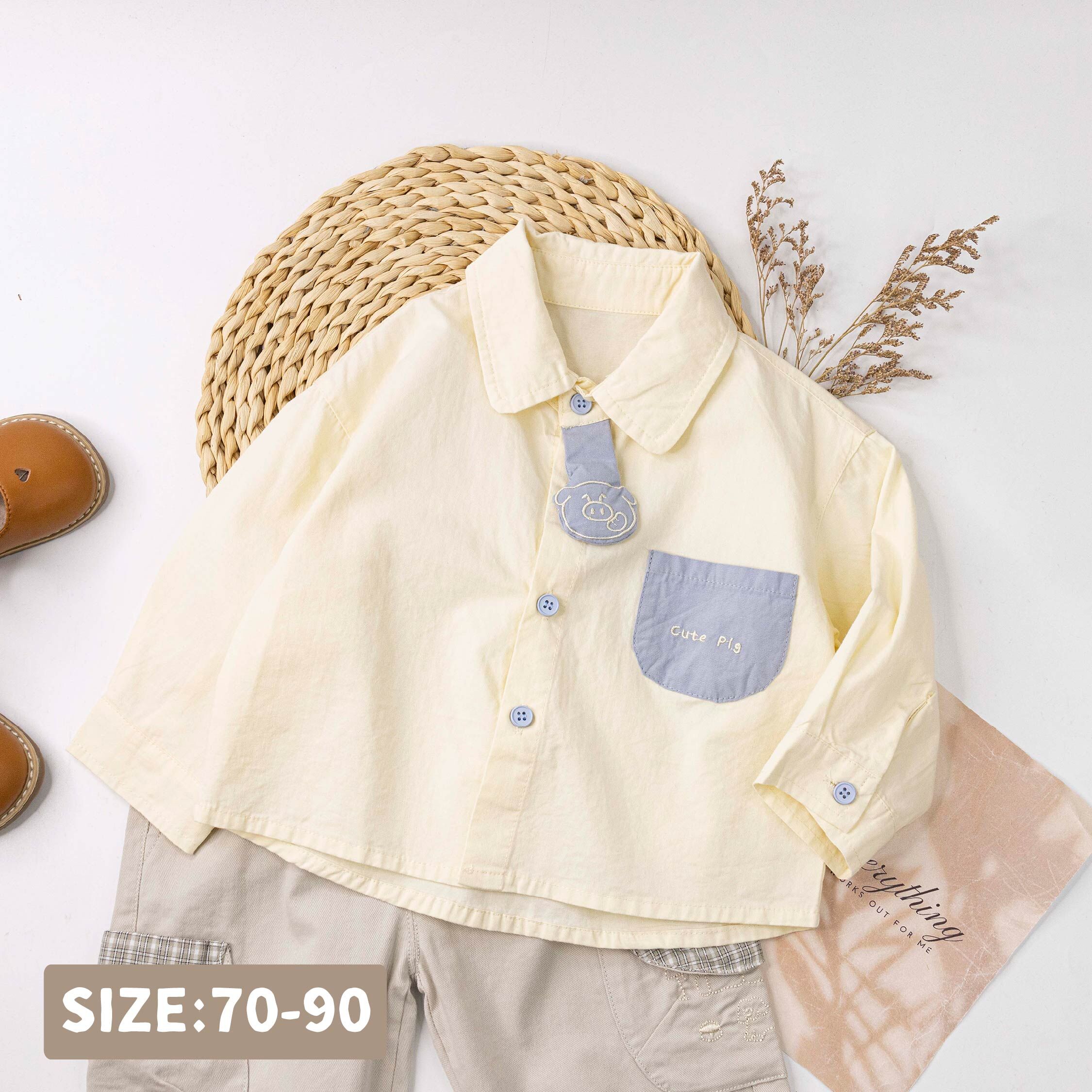 【H55927】逗趣豬豬造型領帶休閒襯衫