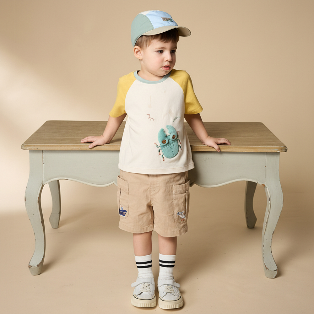 PIPPY 俏皮鍬形蟲跳色圓領短袖上衣 黃