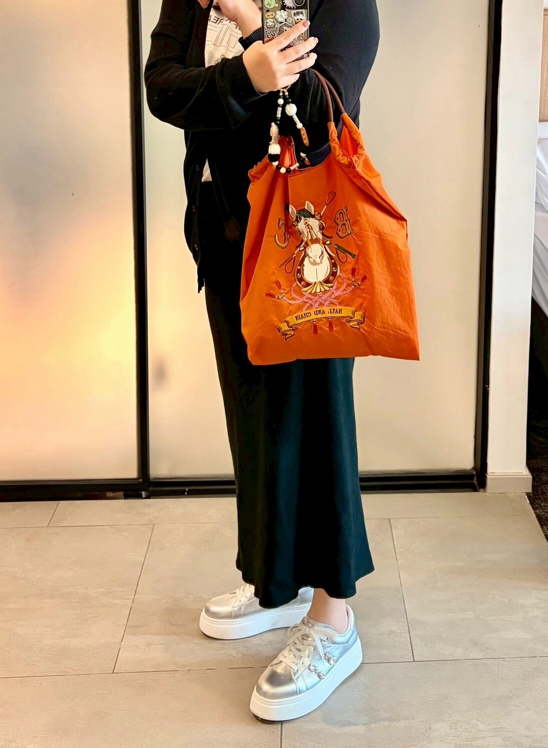 Ball＆Chain 刺繡環保購物袋 M號 - 橘 (30107107)