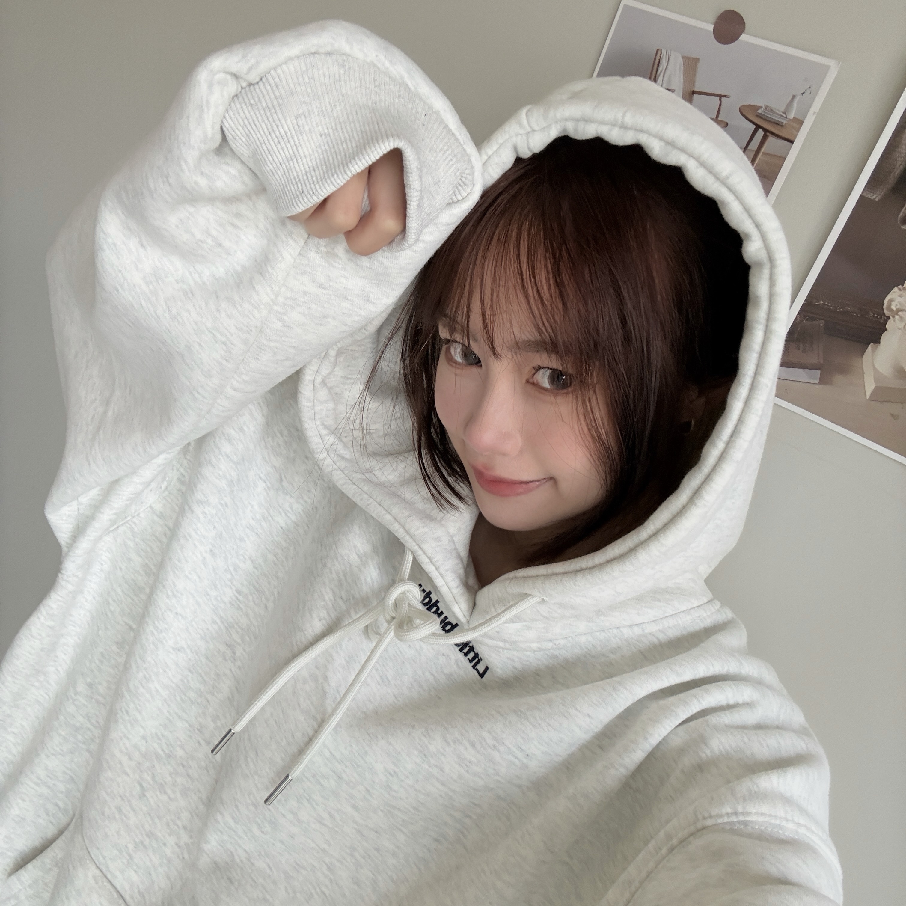 字母刺繡絨絨帽T