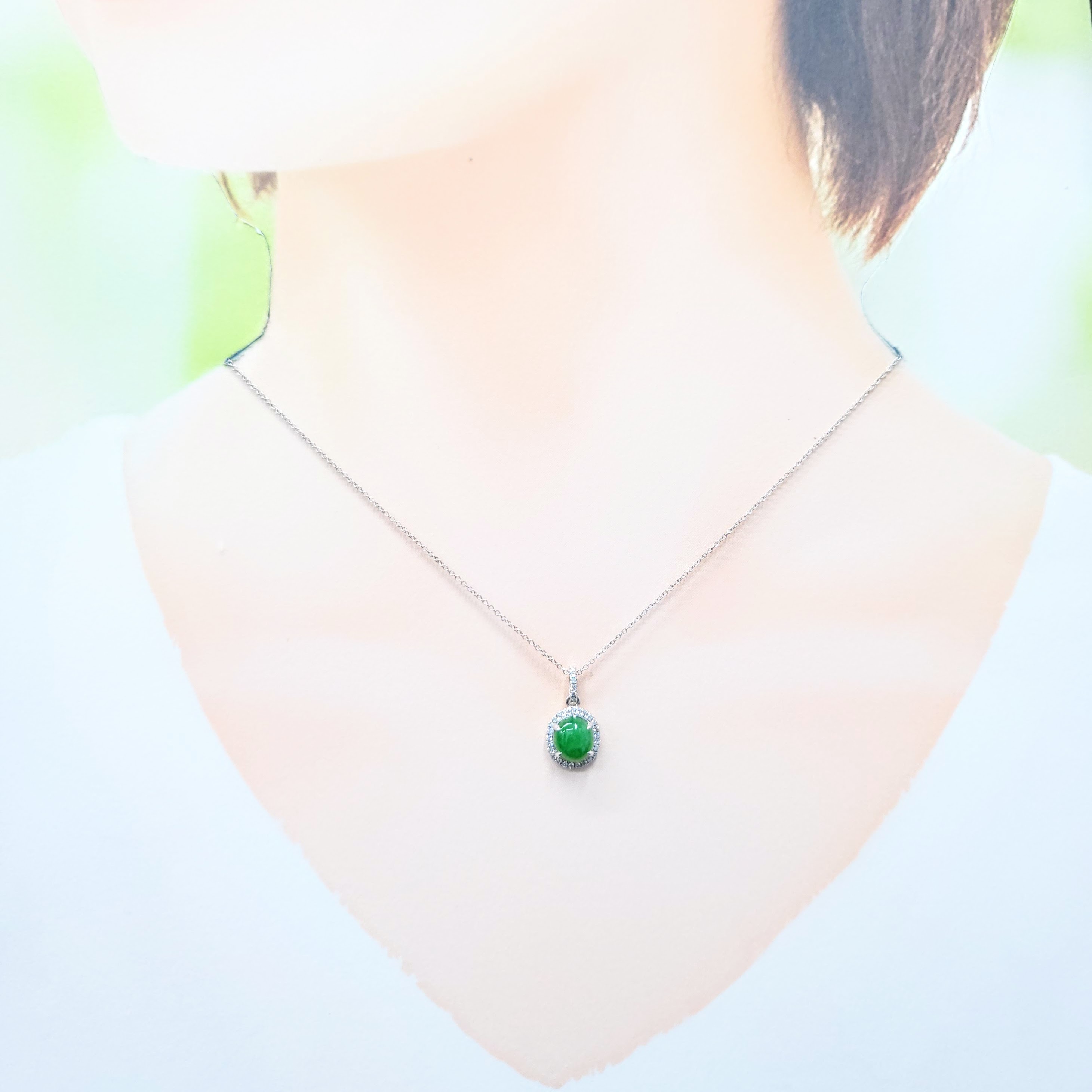 全新18K白金12份鑽石翡翠吊墜