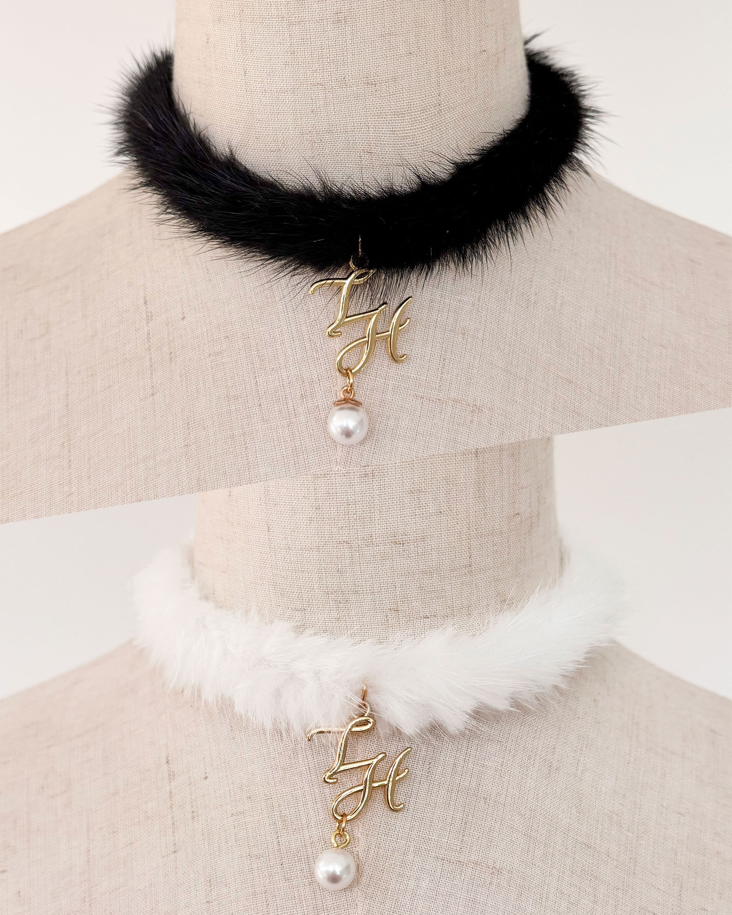 訂製-名媛毛毛字母X珍珠頸鏈