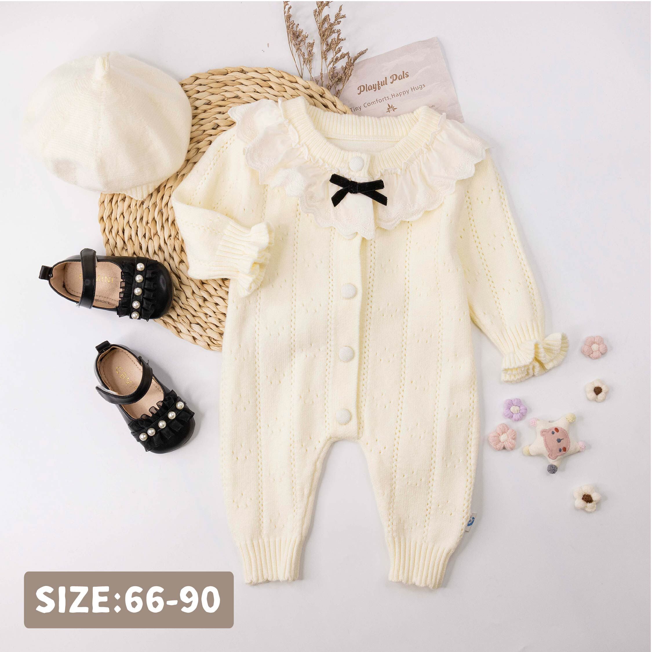 【JG5515】優雅緹花領針織連身套裝(帽+衣)