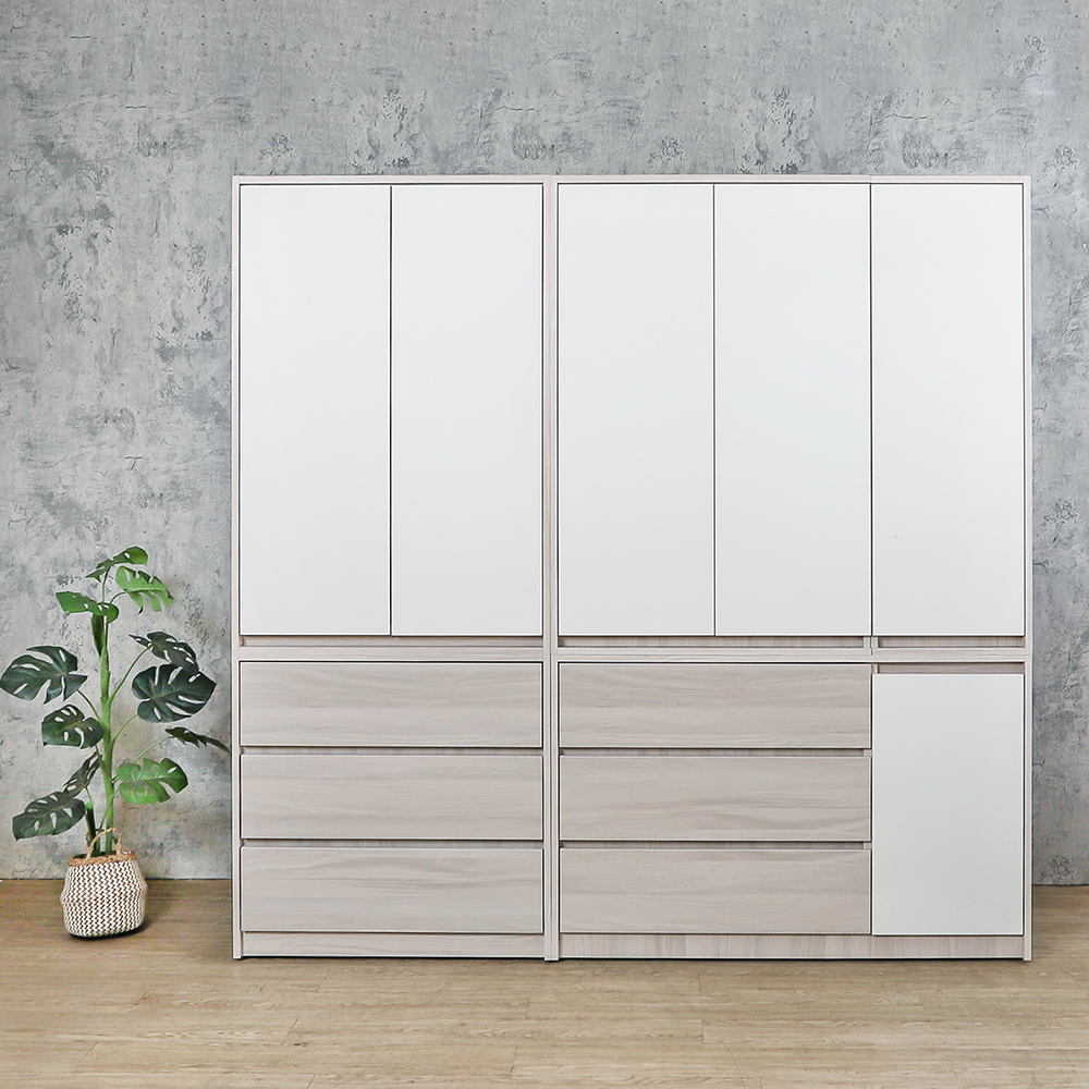 菲斯6.7尺多功能收納衣櫃組合(四門三抽+二門三抽)