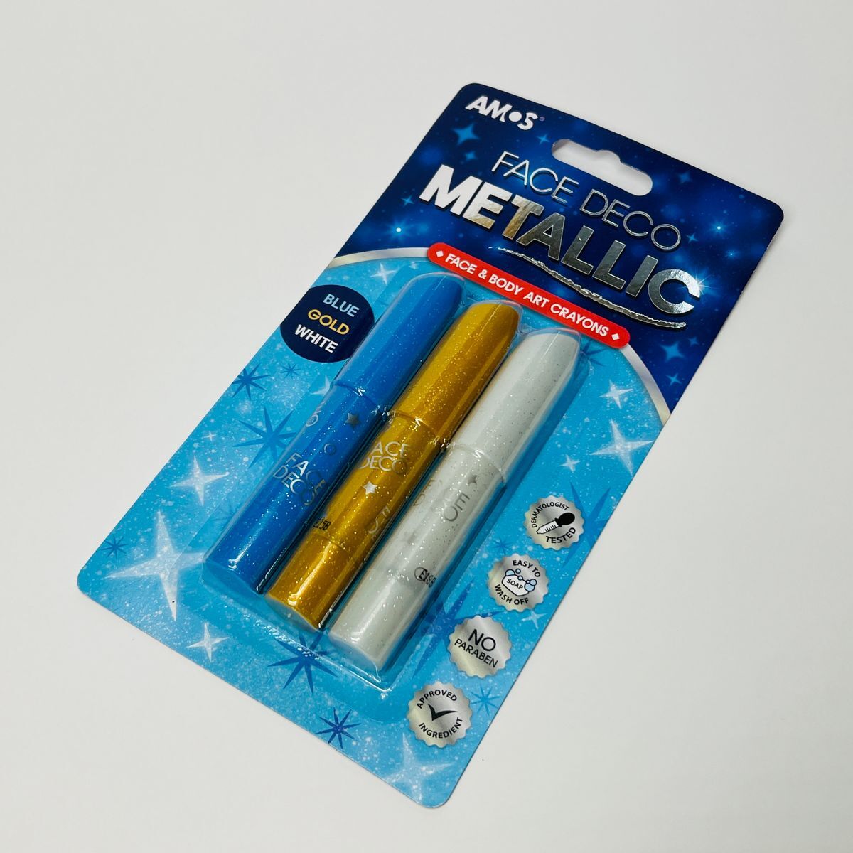 韓國 AMOS 閃粉繪臉彩蠟筆, 3色套裝 #FDM10B3-B《香港行貨》繪面畫臉畫面