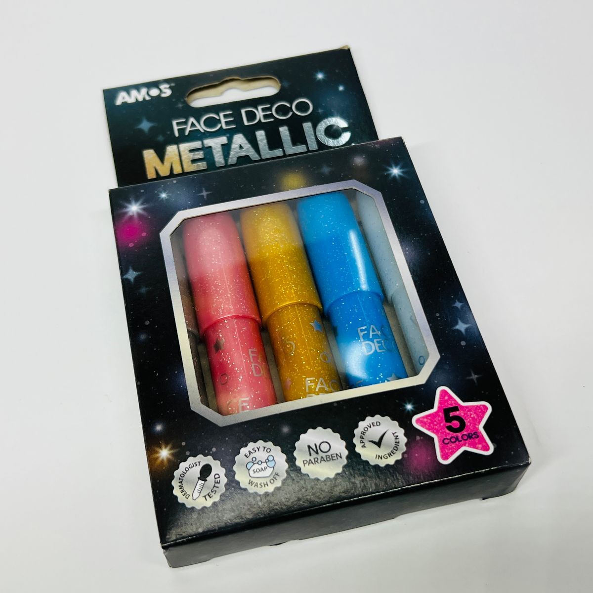 韓國 AMOS 閃粉繪臉彩蠟筆, 5色套裝 #FDM10P5《香港行貨》繪面畫臉畫面