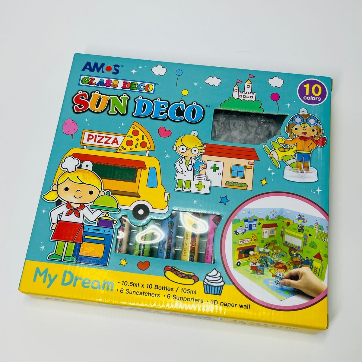 韓國 AMOS 繪畫玻璃彩連掛飾膠牌, 我的夢想 10.5毫升 x 10色(盒裝) #SD10P10-DR《香港行貨》