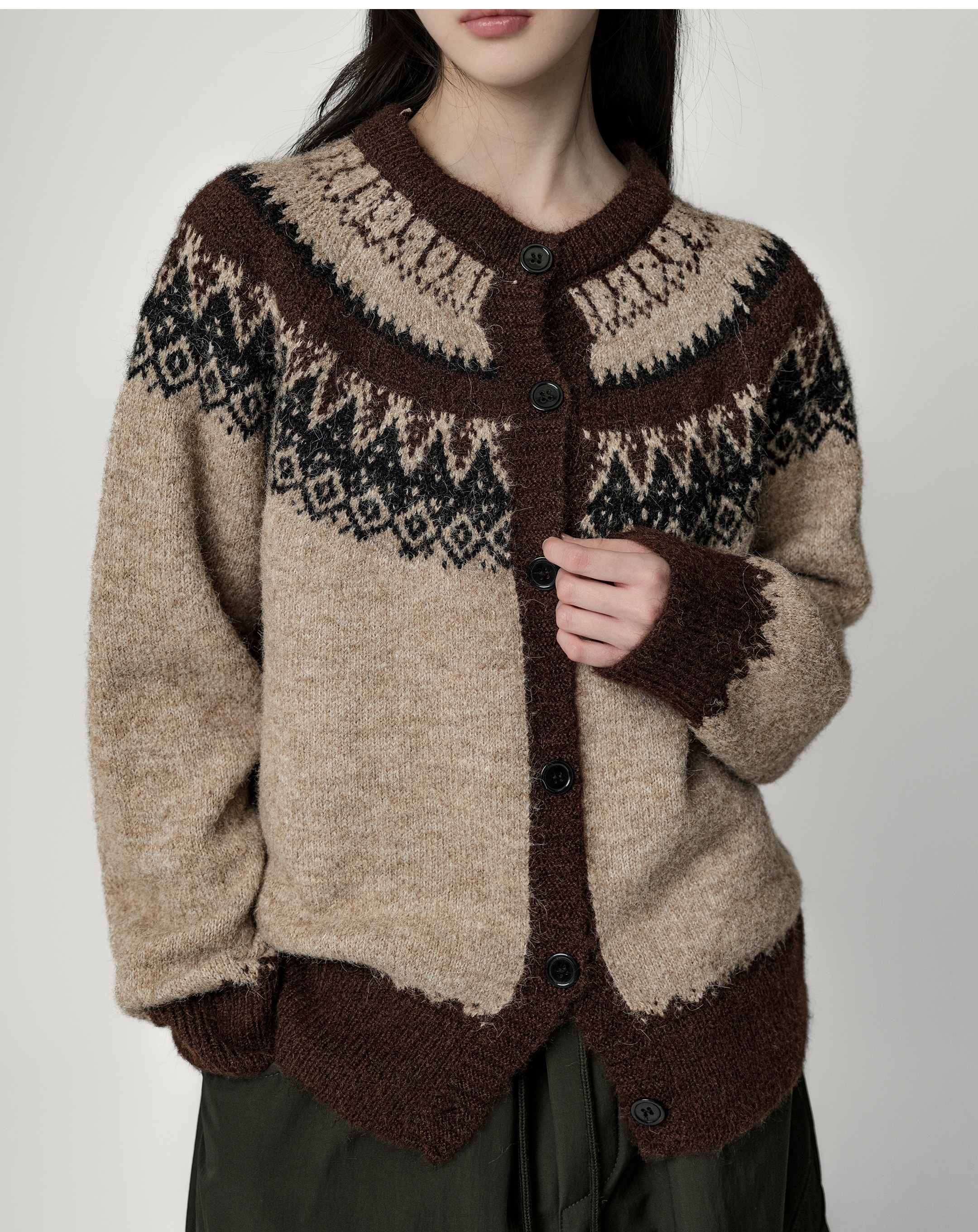 NOIRMUTE NORDIC ROUND KNIT LONG SLEEVE CARDIGAN